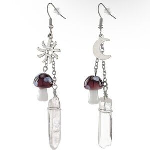 Silver Celestial Mushroom Dangle Earrings